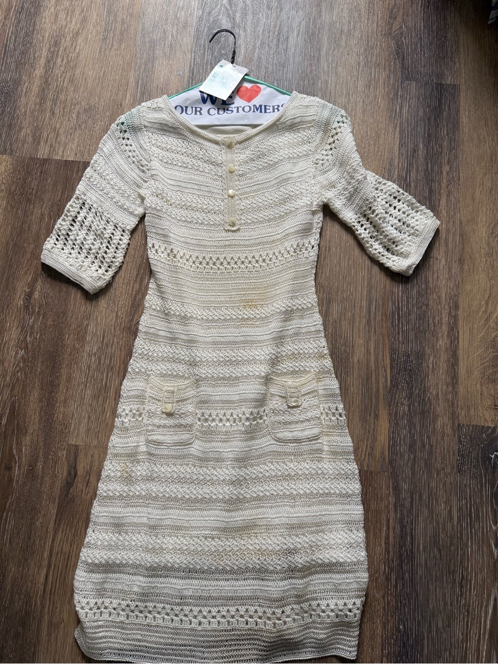 Karen Millen Cream Knit Dress Size 1 Textured Crochet Midi Designer AS IS